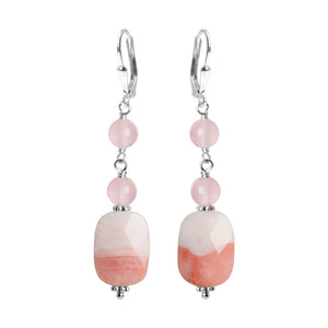 Gorgeous Ballet Slipper Pink Rose Quartz and Pink Agate Sterling Silver Lever Back Earrings