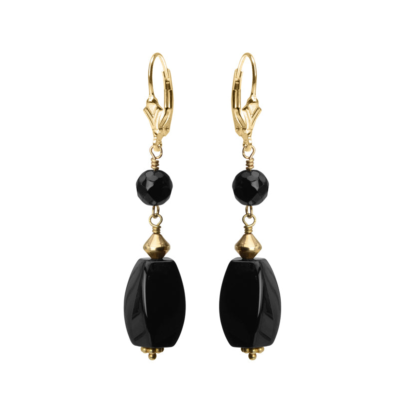 Golden Black Onyx with Gold Filled Lever-Back Hook Earrings