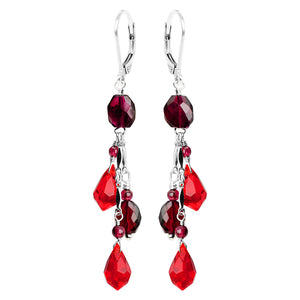 Gorgeous Red Garnet and Red Faceted Crystal Sterling Silver Statement Earrings