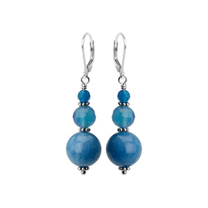 Stunning Blue Jade & Blue Agate Stones Sterling Silver Earrings