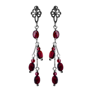 Royal Red Garnet and Marcasite Sterling Silver Statement Earrings