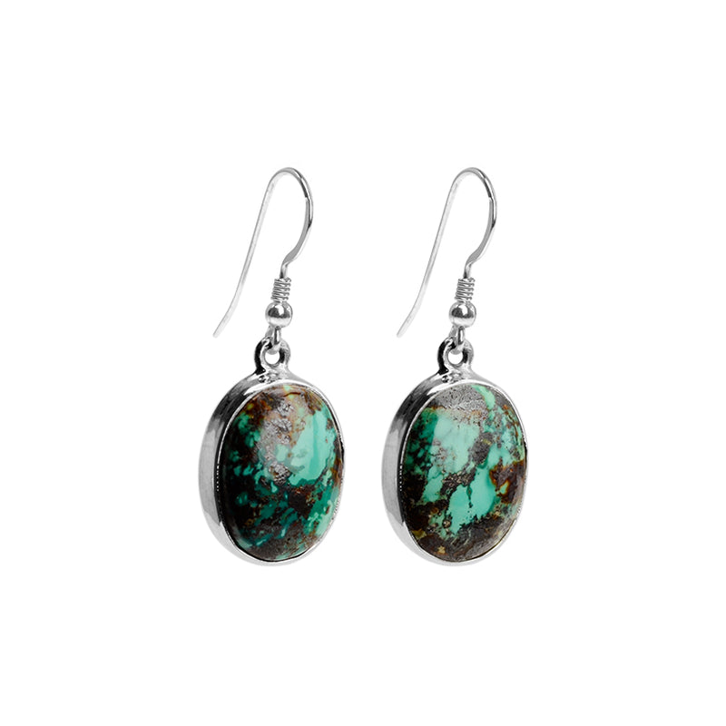 Classic Genuine Turquoise Sterling Silver Statement Earrings