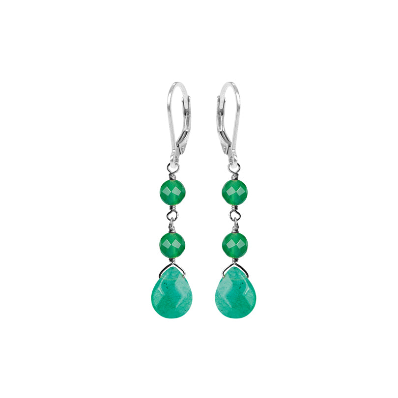 Petite Emerald Green Agate Sterling Silver Earrings