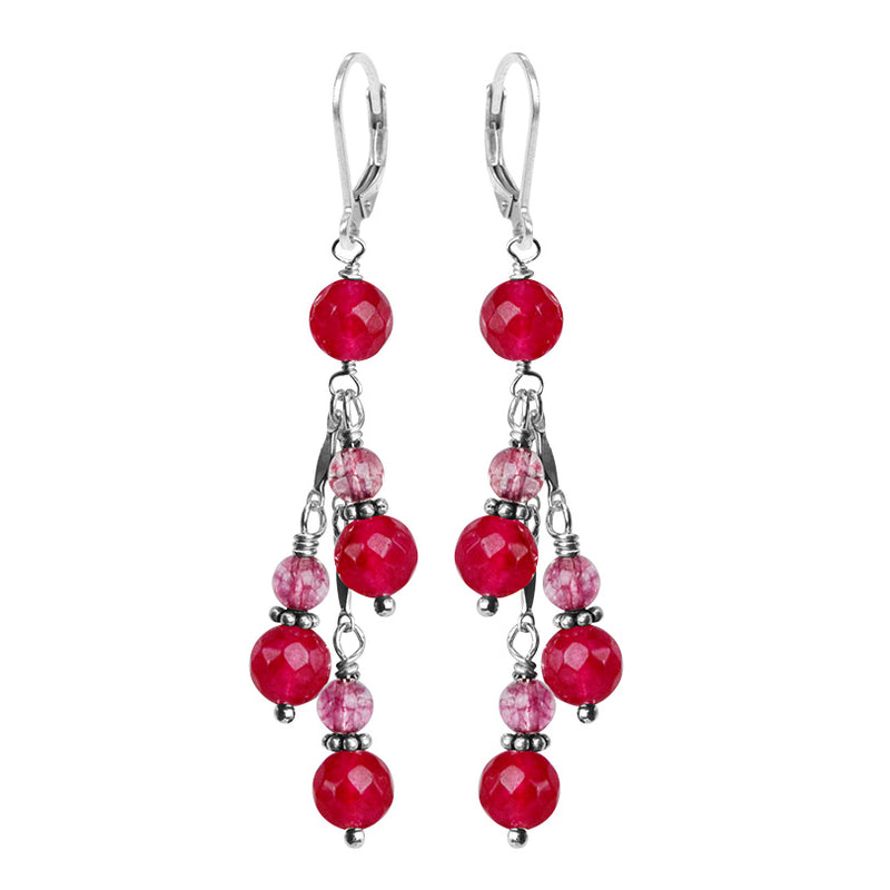 Gorgeous Ruby Color Jade Stones Sterling Silver Earrings