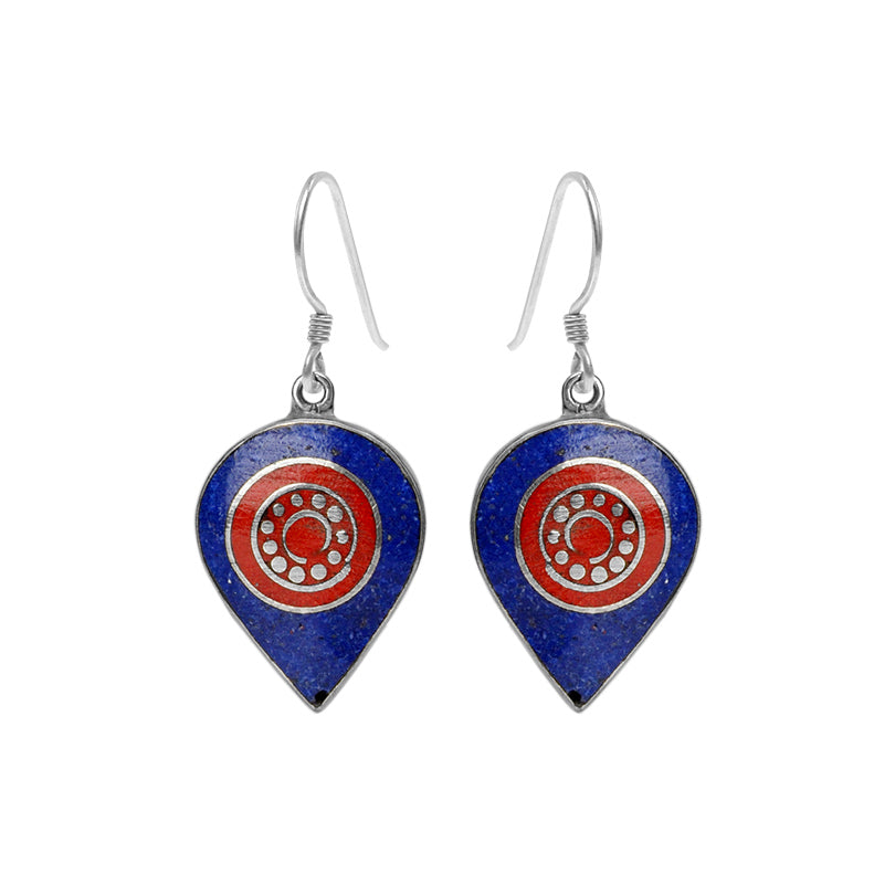 Himalayan Coral and Lapis Silver Plated Nepal Earrings