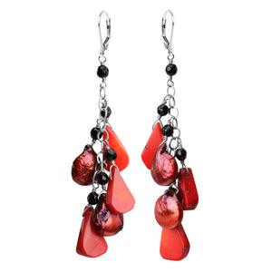 Vibrant Coral and Fresh Water Pearl Sterling Silver Earrings