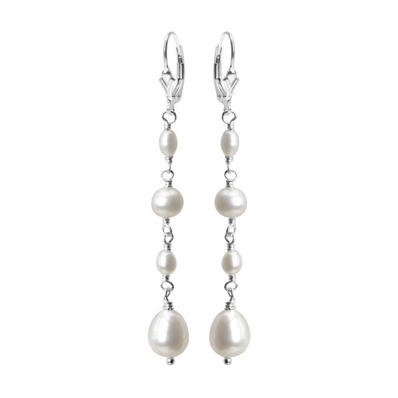 Gorgeous Fresh Water Long Pearl Drop Sterling Silver Statement Earrings
