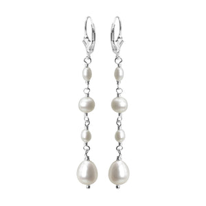 Gorgeous Fresh Water Long Pearl Drop Sterling Silver Statement Earrings