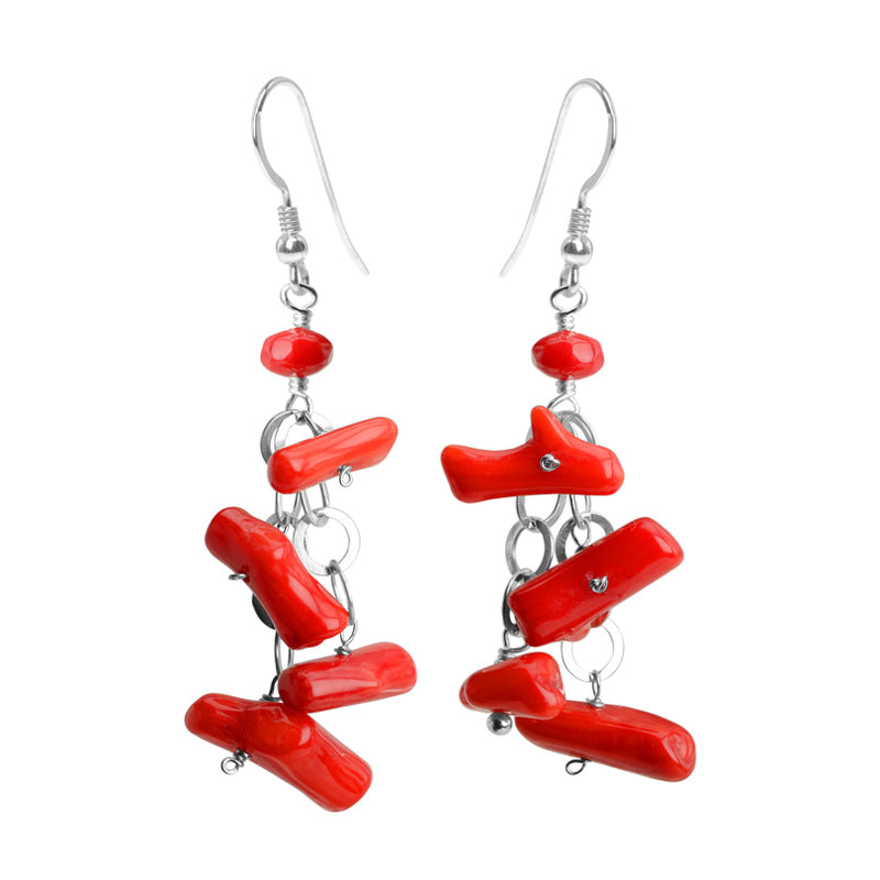 Flirty Branch Coral and Chain Sterling Silver Earrings