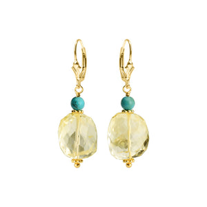 Lovely Faceted Citrine and Turquoise Gold Filled Earrings
