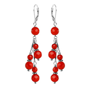 Vibrant Faceted Red Coral Sterling Silver Earrings
