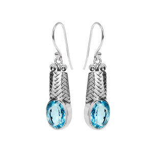 Gorgeous Sky Blue Topaz Sterling Silver Statement Balinese Earrings
