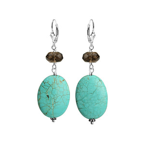 Luxurious Chalk Turquoise and Smoky Quartz Sterling Silver Earrings