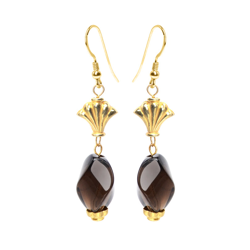 Smoky Quartz Wave Cut Stones with Gold Filled Earrings