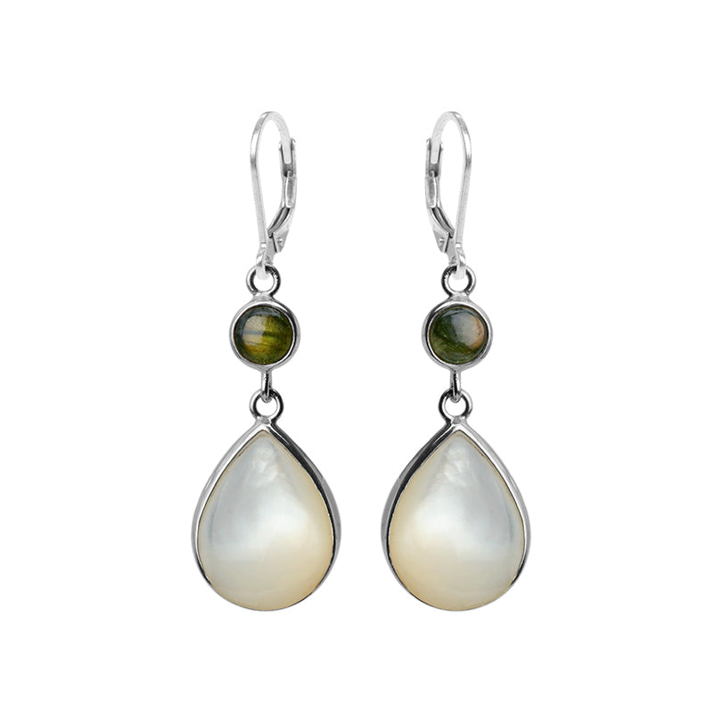 Shimmering Mother of Pearl with Labradorite Sterling Silver Earrings