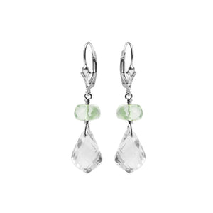 Sparkling Faceted Quartz with Green Amethyst Sterling Silver Earrings