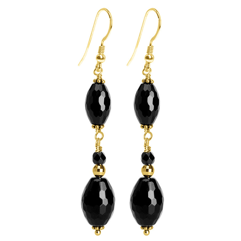 Dazzling Black Onyx Faceted Marquise Gold Filled Earrings
