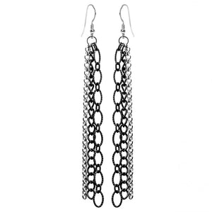 Delightful Dangling Silver and Black Plated Chain Earrings