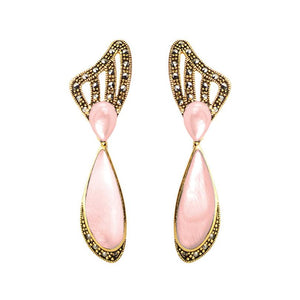 Beautiful Mother of Pearl and Marcasite Gold Plated Earrings in White or Pink.