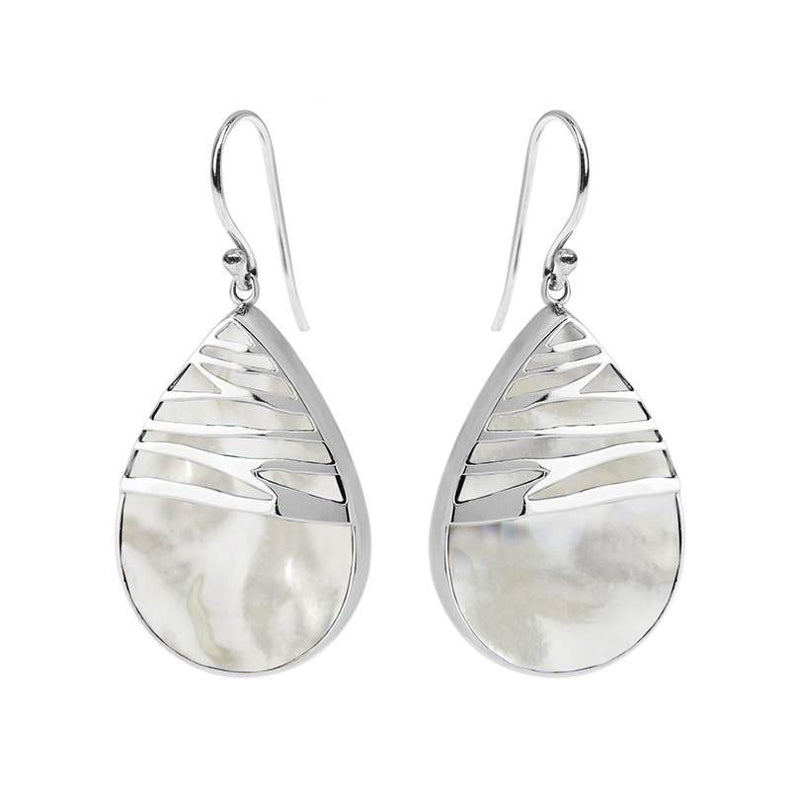 Stunning Mother of Pearl Silver Wave Sterling Silver Statement Earrings
