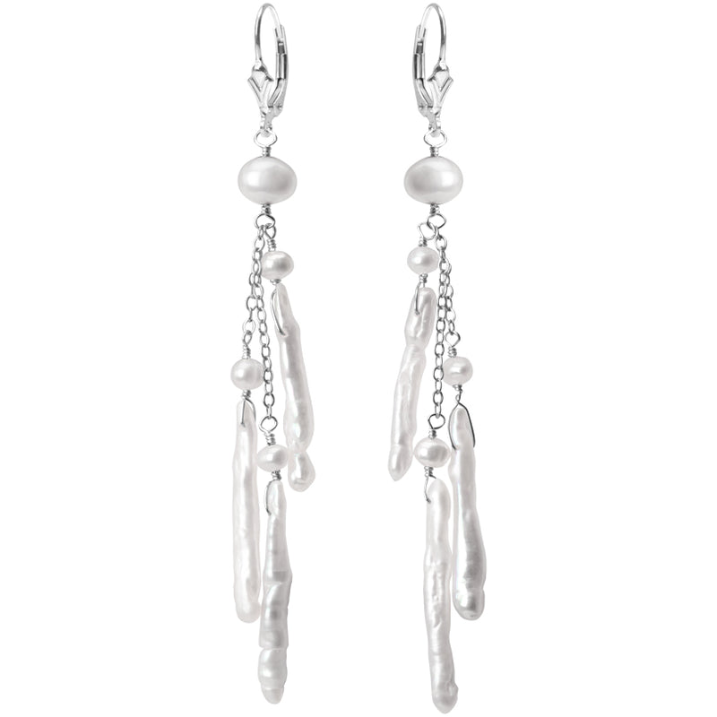 Elegant White Fresh Water Pearl Sterling Silver Earrings