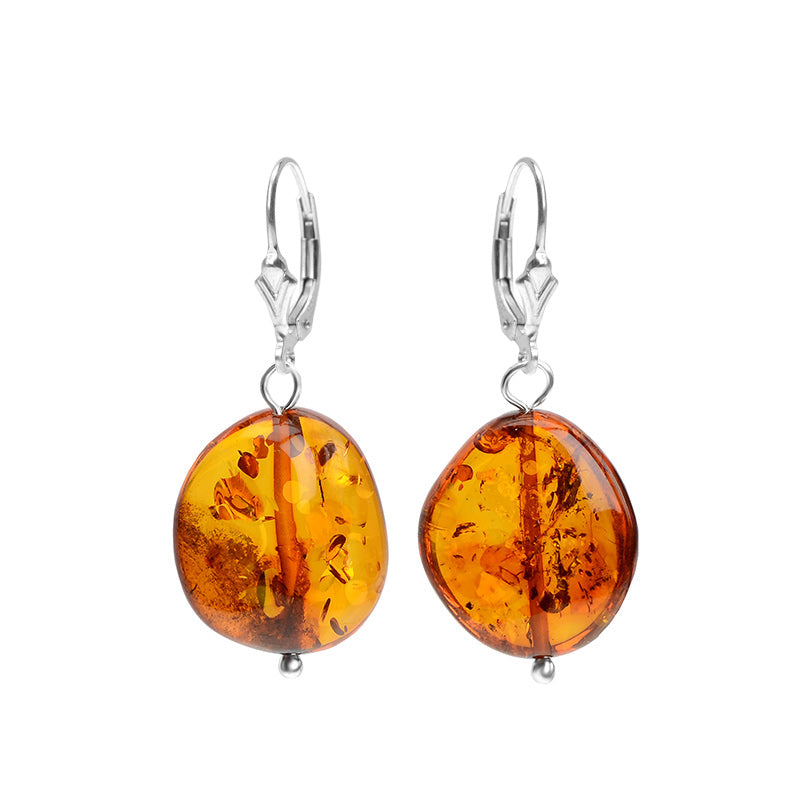 Translucent Honey Cognac Baltic Amber Sterling Silver Earrings