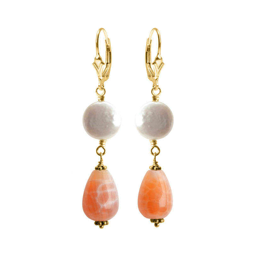 Natural Sedona Agate and Coin Pearl Gold Filled Earrings