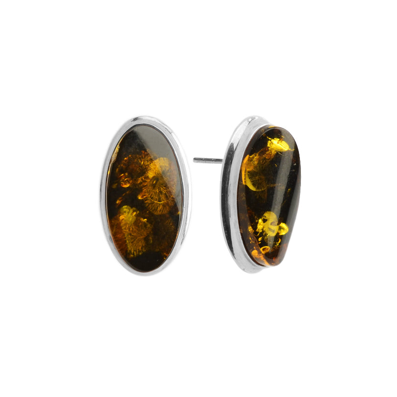 Gorgeous Wave Cut Cognac Baltic Amber Sterling Silver Earrings