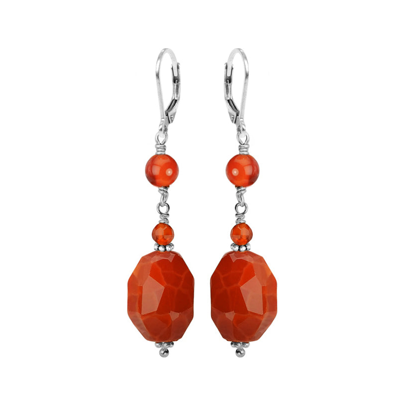 Exquisite Fire Agate And Carnelian Sterling Silver Earrings