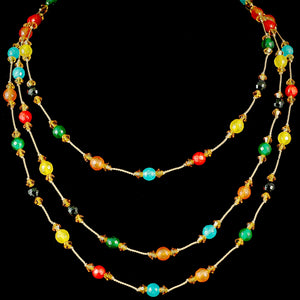 Semi Precious Mixed Stones with Crystal Accents Knotted Statement Necklace 50"