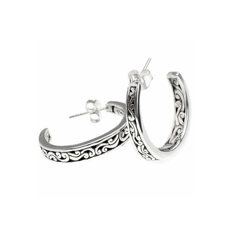 Balinese Filigree Style Sterling Silver Hoop Statement Earrings*