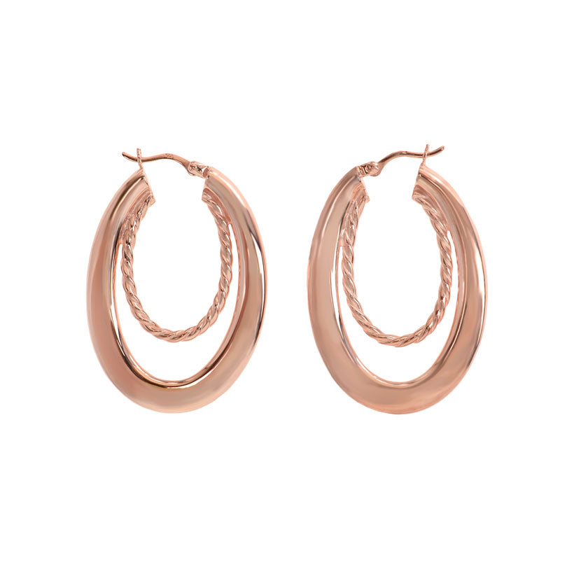 Stunning Double Oval Hoop Sterling Silver Statement Earrings