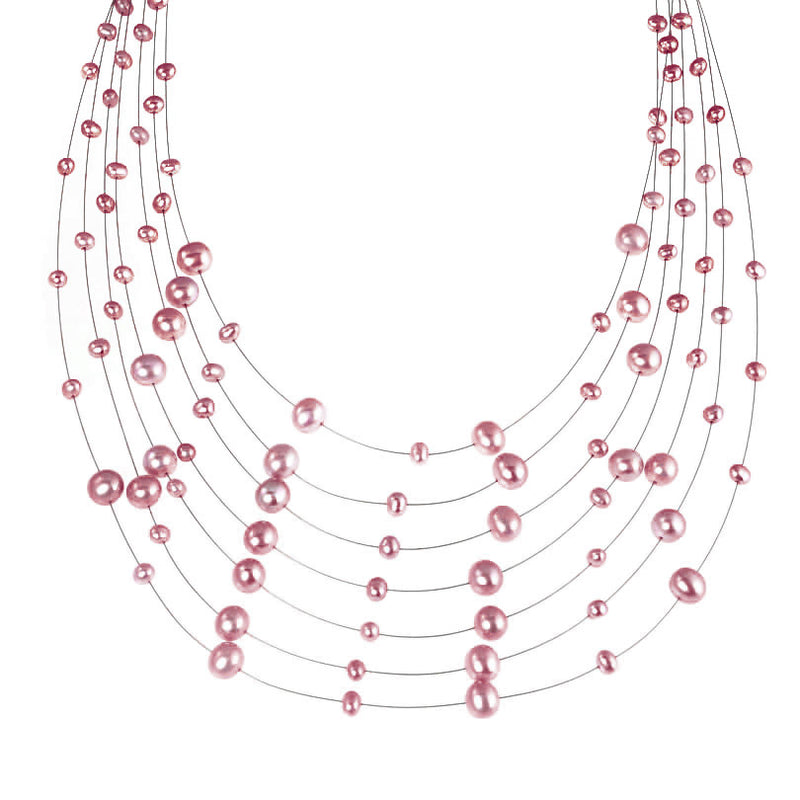 Floating Pink Fresh Water Pearls Multi-Strand Necklace