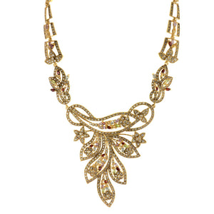 Glamorous Gemstone Fantasy Statement Necklace  in 14kt Gold Plated Antique Finish
