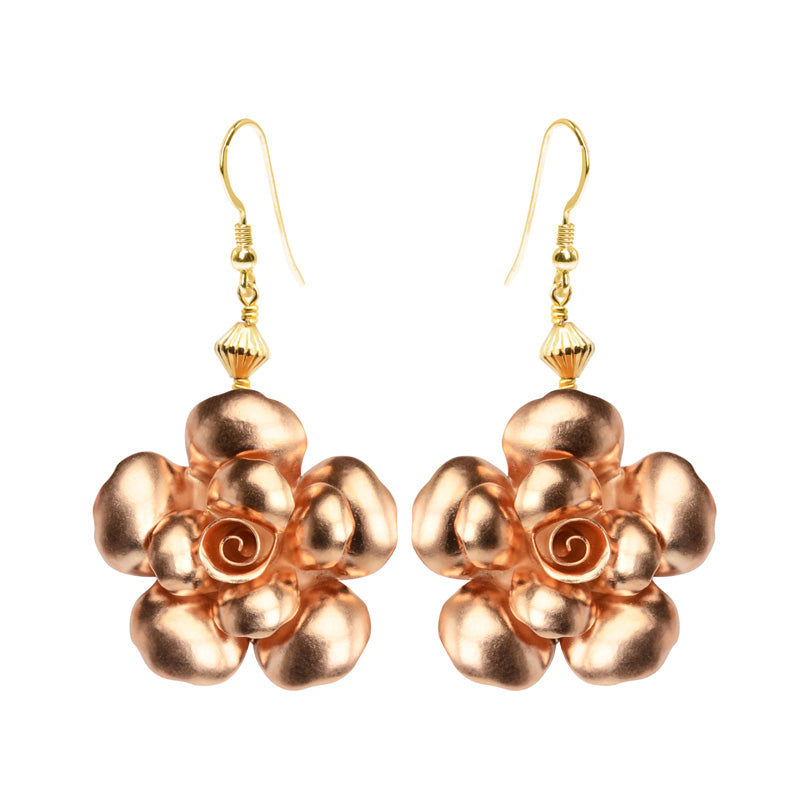 Stunning Rose Gold Vermeil Flower Statement Earrings with Gold Filled Hooks
