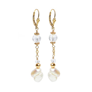Alluring Fresh Water Pearl and Crystal Earrings on Gold Filled Hooks
