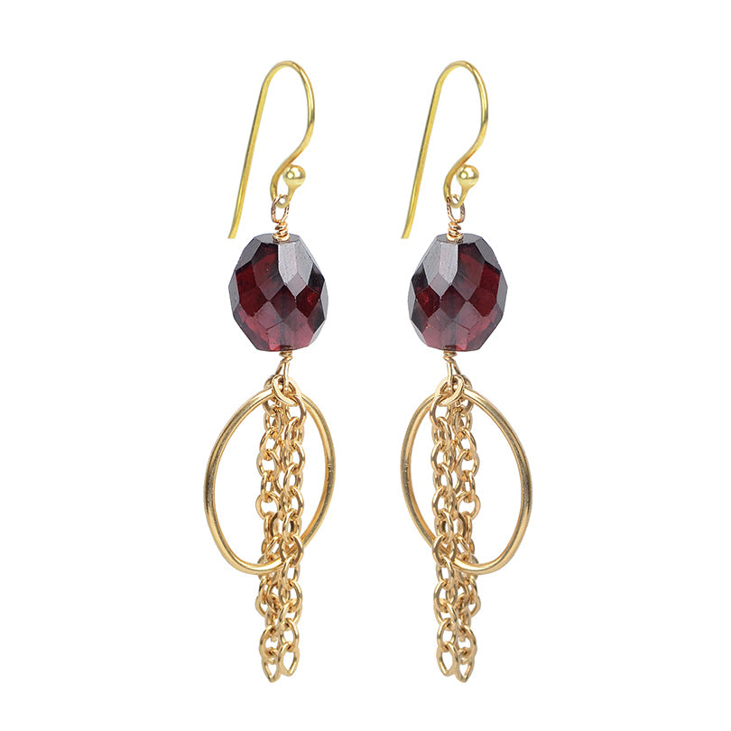 Beautiful Faceted Garnet Gold Chain Earrings