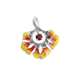 Spring Sunflower with Garnet & Marcasite Sterling Silver Pendant