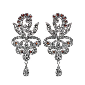 Elegant Garnet Marcasite Sterling Silver Statement Earrings