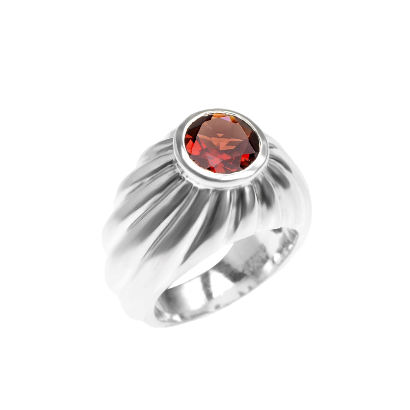 Stunning Ribbed Starburst Design Garnet Sterling Silver Statement Ring