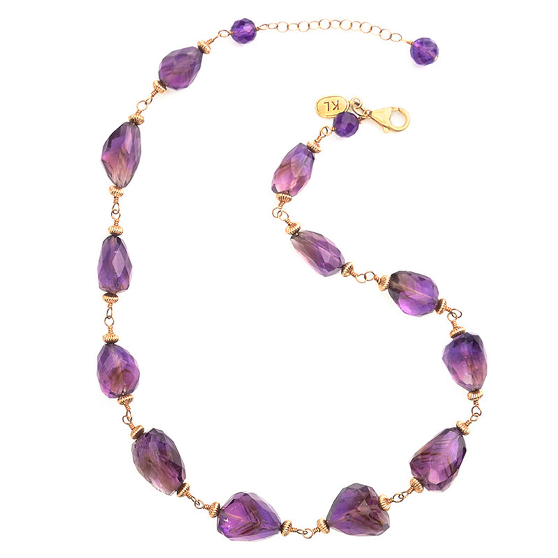 Gorgeous Regal Purple Amethyst with Gold Plated Accents Statement Necklace