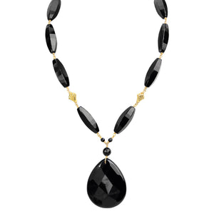 Elegant Faceted Black Onyx Gold Filled Statement Necklace