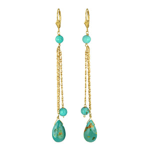 Genuine Turquoise Drop Gold Filled Chain and Hook Earrings