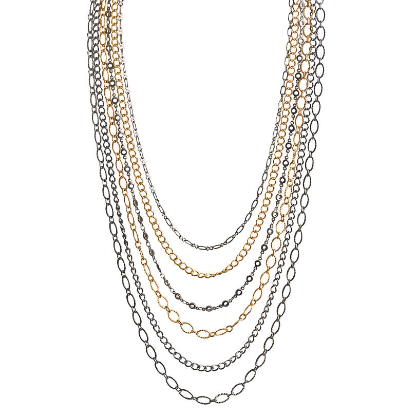 5-Strand Gold and Black Plated Chain Necklace