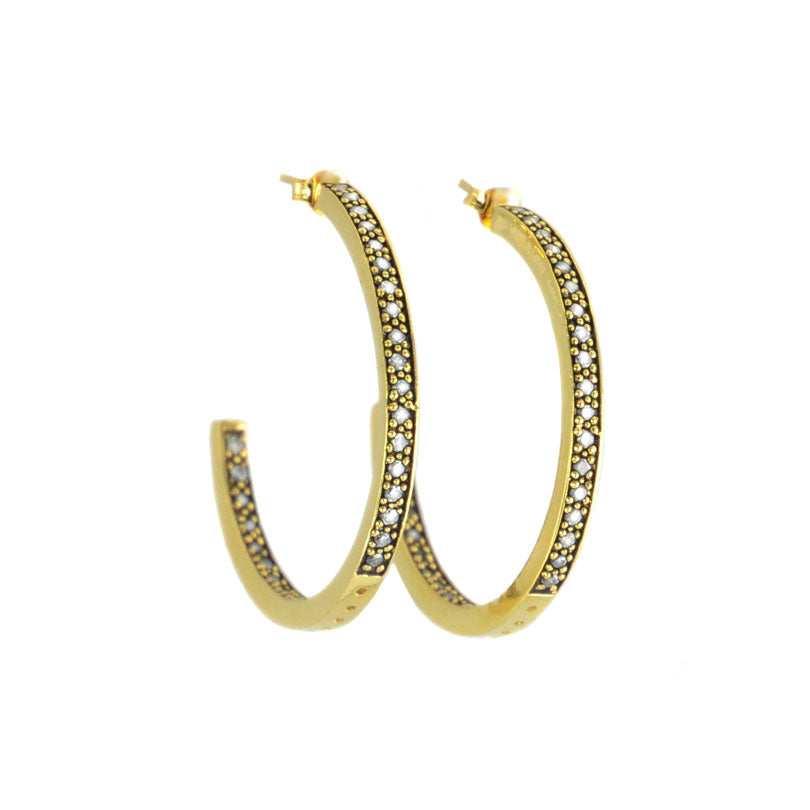14kt Gold Plated Antique Finish Crystal Hoop Earrings