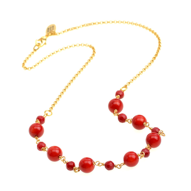 Petite Coral Spheres Gold Plated Necklace