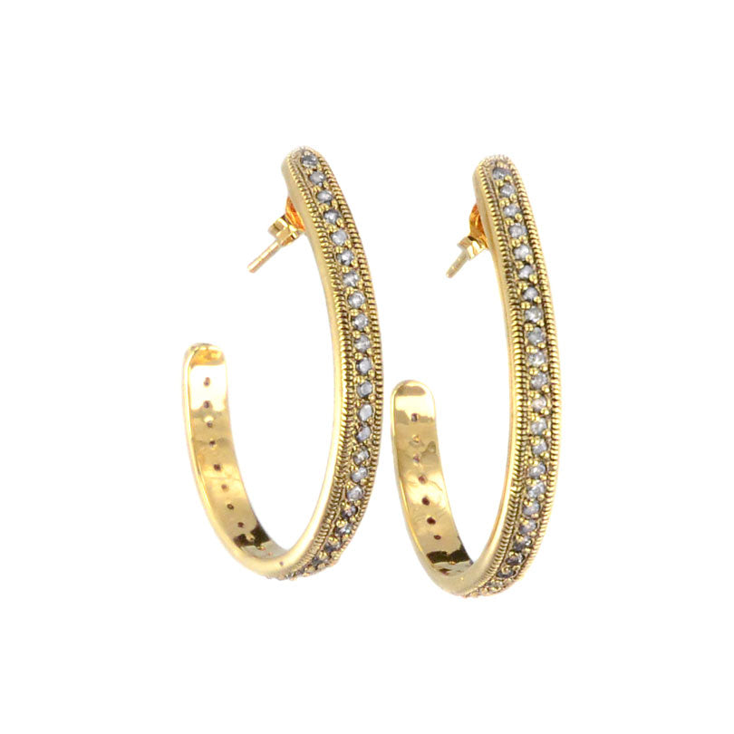 14kt Gold Plated Antique Finish Crystal Hoop Earrings