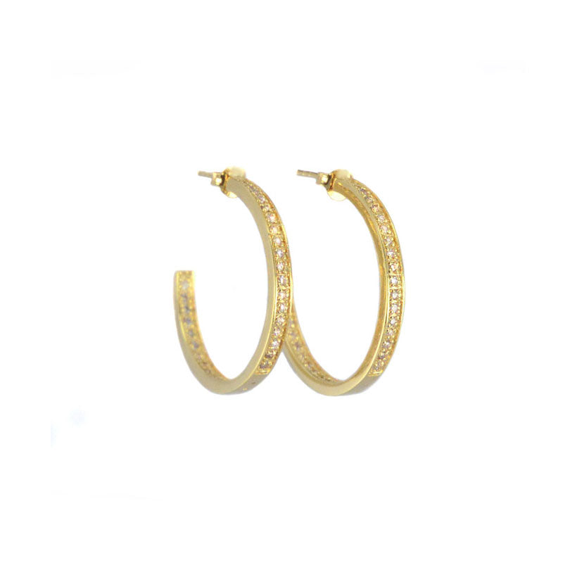 14kt Gold Plated Sparkling Crystal Round Half Hoops 1"