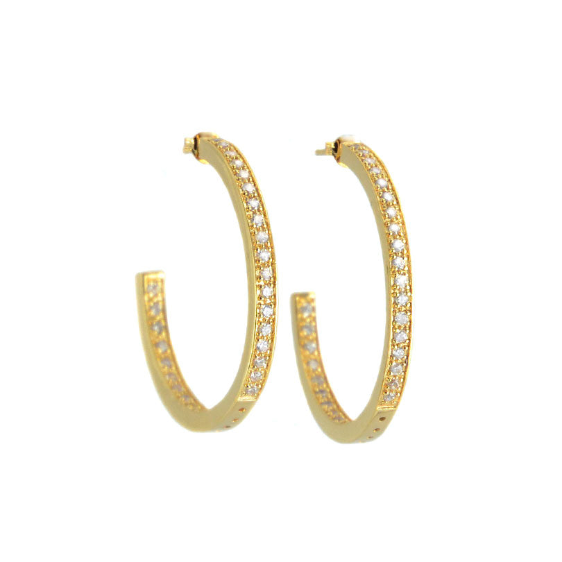 14kt Gold Plated Sparling Crystal Round Half Hoops 1-1/2"