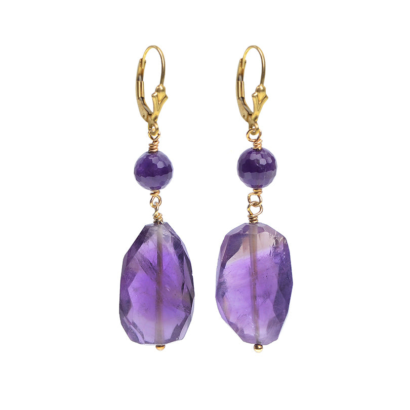 Faceted Amethyst Earrings with Gold Filled Lever-back Hooks